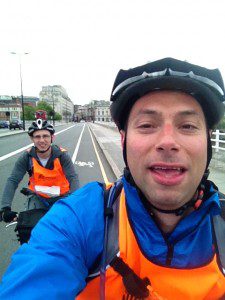 Mark and Simon riding over the river Thames